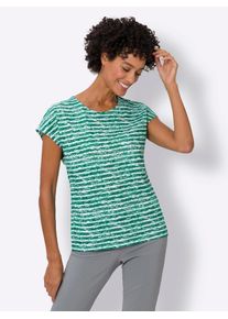 Classic Basics Damen Kurzarmshirt "Kurzarm-Shirt", grün, Gr. 46, gemustert, gestreift, mehrfarbig, 100% Baumwolle, Shirts