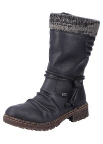 Rieker Damen Winterstiefel, Gr. 37, schwarz, Textil, Lederimitat, klassisch, Schuhe, Winterboots, Blockabsatz, TEX-Membran, mit gestricktem Schaftrand