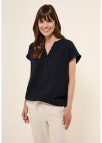 Cecil Damen Kurzarmbluse, schwarz, casual, Gr. S, Strukturmuster, Web, 100% Baumwolle, Blusen, mit Elastikbund