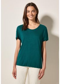 Cecil Damen T-Shirt, grün, casual, Gr. L, unifarben, Stoff, 55% Leinen, 45% Viskose, Shirts, mit Elastiksaum