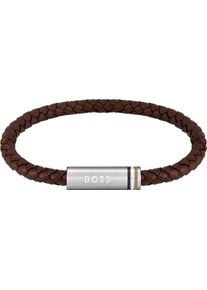 BOSS Herren Lederarmband "ARES SINGLE, 1580623, 1580624", Edelstahl-Leder, bunt, Edelstahl, Leder, Armbänder, mit Emaille