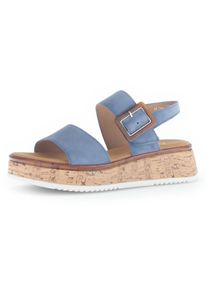 Gabor Damen Plateausandaletten "RHODOS", Gr. 44, blau, Ziegenveloursleder, unifarben, modisch, Schuhe, Keilabsatz, Sommerschuh in bequemer Schuhweite