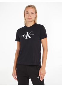 Damen Rundhalsshirt "CORE MONOGRAM REGULAR TEE", schwarz, Basic, Gr. XXXL, Calvin Klein Jeans, unifarben, bedruckt, Single Jersey, Obermaterial: 100%