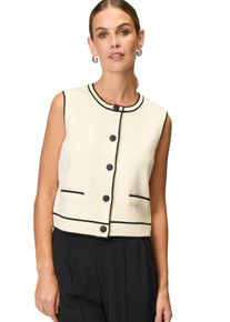 Zero Damen Strickpullover "Zero Strickjacke mit Kontrastpaspeln", beige, casual, Gr. 42, unifarben, Strick, Obermaterial: 60% Baumwolle (Organic),