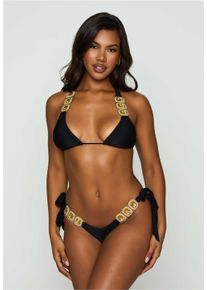 MODA MINX Damen Bikini-Hose "Boujee", schwarz, Gr. S, unifarben, 82% Polyamid, 18% Elasthan, Badehosen, mit seitlicher Bindung und tollem Steinbesatz