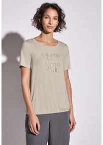 Street One Damen T-Shirtmoonstone sand, casual, Gr. 44, bedruckt, Stoff, 95% Viskose, 5% Elasthan, Shirts, mit Elastiksaum