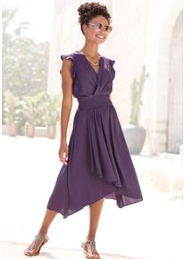 Lascana Damen Satinkleid, lila, modisch, Gr. 38, unifarben, Satin, Obermaterial: 100% Polyester, Kleider, mit kurzen Ärmeln, Sommerkleid