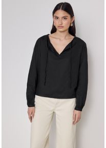 Damen Langarmbluse, schwarz, casual, Gr. 34, STREET ONE STUDIO, unifarben, Web, 60% Leinen, 40% Baumwolle, Blusen, mit Cut-Out Detail