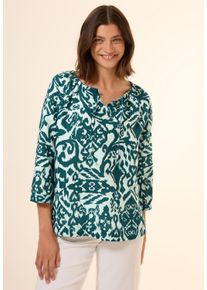 Cecil Damen Klassische Bluse, grün, casual, Gr. M, bedruckt, Web, 55% Leinen, 45% Viskose, Blusen, mit 3/4 Ärmeln