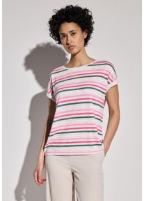 Street One Damen T-Shirtmoonstone sand, casual, Gr. 34, gestreift, Stoff, 80% Polyester, 20% Viskose, Shirts, aus softem Materialmix