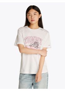 Tommy Jeans Damen T-Shirt "TJW RLX TONAL TROPICS TEE", beige, casual, Gr. XS, bedruckt, Single Jersey, Obermaterial: 100% Baumwolle, Shirts, mit