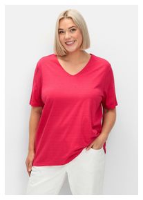 sheego Damen T-Shirt "Große Größen", pink, klassisch, Gr. 48, unifarben, Obermaterial: 50% Baumwolle, 50% Modal, Shirts, mit doppellagigem Vorderteil