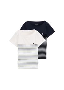 Tom Tailor Damen Print-Shirt, weiß, Gr. XXXL, gestreift, unifarben, Jersey, Obermaterial: 100% Baumwolle, Shirts, mit Streifen- und Logoprint