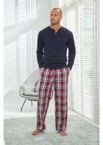 H.I.S. H.I.S Herren Pyjama, Gr. 44, bunt, Jersey, Webqualität, Obermaterial: 100% Baumwolle, unifarben, kariert, Basic, Homewear-Sets, Schlafanzug in langer