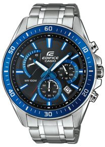 CASIO EDIFICE Herren Chronograph, silber, Armbanduhren, Quarzuhr, Armbanduhr, Herrenuhr, Stoppfunktion, Datum, Lederarmband