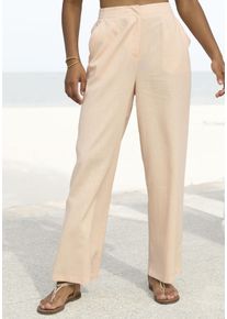 Buffalo Damen Leinenhose, rot, modisch, Gr. 36, unifarben, Web, Obermaterial: 55% Leinen, 45% Viskose, Hosen, mit weiter Beinform und Taschen,