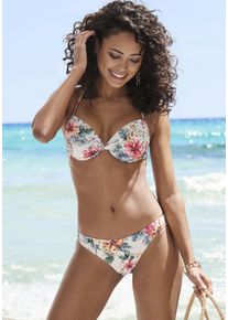 Lascana Damen Push-Up-Bikini-Top "Salsa", beige, Gr. 38, geblümt, Microfaser, Recycling-Polyamid, Bikini-Oberteile, mit tollem Blumenprint