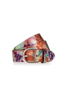 Mustang Damen Ledergürtel, bunt, feminin,modisch, Gr. 90, Batikmuster, Leder, Gürtel, Mit floralem Print und Schließe in poliertem Silber, 3,5 cm