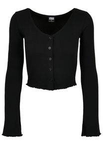 Urban Classics Damen Langarmshirt "Urban Classics Damen Ladies Cropped Rib Cardigan", schwarz, casual, Gr. L, unifarben, 97% Baumwolle, 3% Elasthan,