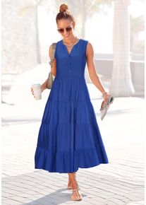 Lascana Damen Maxikleid, blau, modisch, Gr. 34, unifarben, Web, Obermaterial: 100% Viskose, Kleider, mit Volants