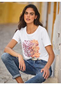 Heine Damen Kurzarmshirt "Shirt", weiß, Gr. 34, gemustert, mehrfarbig, bedruckt, 95% Baumwolle, 5% Elasthan, Shirts