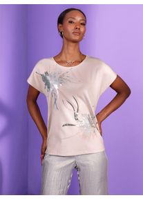 CRÉATION L CREATION L Damen Kurzarmshirt "Shirt", beige, Gr. 38, geblümt, gemustert, mehrfarbig, 70% Viskose, 25% Polyamid, 5% Elasthan, Shirts