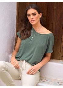 Heine Damen Kurzarmshirt "Shirt", grün, Gr. 36, gemustert, gestreift, unifarben, 84% Viskose, 8% Elasthan, 8% metallisierte Fasern, Shirts