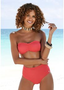 Lascana Damen Bandeau-Bikini-Top "Scallop", rot, Gr. 32, unifarben, Polyamid, Bikini-Oberteile, mit gelaserter Wellenkante