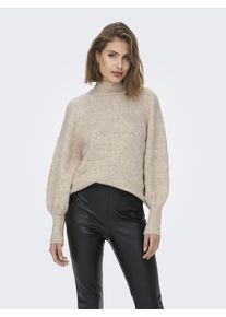 Only Damen Stehkragenpullover "ONLCELINA LS HIGH PULLOVER KNT NOOS", beige, modisch, Gr. S, meliert, Strick, Obermaterial: 82% Polyester, 14%