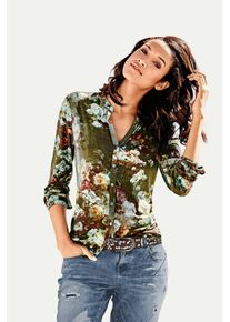 Heine Damen Blusenshirt "Shirtbluse", grün, Gr. 36, geblümt, gemustert, 95% Viskose, 5% Elasthan, Shirts