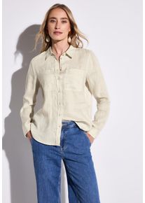 Street One Damen Langarmblusemoonstone sand, casual, Gr. 44, unifarben, Web, 100% Leinen, Blusen, mit Brusttaschen