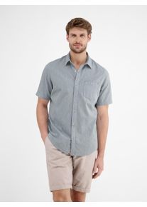 Lerros Herren Kurzarmhemd "Lerros Halbarmhemd mit Leinenanteil, unifarben", blau, Gr. S, 80% Baumwolle, 20% Leinen, Hemden