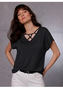 Damen V-Shirt "Modal-Shirt", schwarz, Gr. 40, CREATION L PREMIUM, unifarben, 95% Modal, 5% Elasthan, Shirts