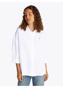 Tommy Hilfiger Damen 3/4-Arm-Shirt "ESS LINEN LOOSE 3-4 SLEEVE SHIRT", weiß, casual, Gr. 36, gestreift, Web, Obermaterial: 100% Leinen, Shirts, mit