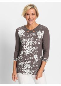 CLASSIC Damen 3/4-Arm-Shirt "Shirt", grau, Gr. 40, gemustert, mehrfarbig, geblümt, 95% Viskose, 5% Elasthan, Shirts