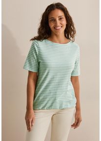Cecil Damen Rundhalsshirtmatcha grün, Basic, Gr. M, gestreift, Web, 100% Baumwolle, Shirts, aus reiner Baumwolle