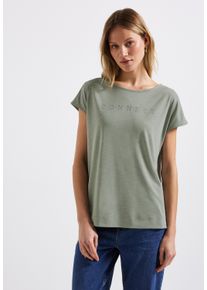 Street One Damen T-Shirtdusty milky grün, casual, Gr. 34, unifarben, Stoff, 70% Modal, 30% Polyester, Shirts, mit Seitlichen Einschlitzen am Saum