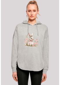 F4NT4STIC Damen Kapuzenpullover "Niedlicher Osterhase mit Blumen", grau, casual, Gr. XL, Obermaterial: 100% Baumwolle, Pullover, Premium Qualität