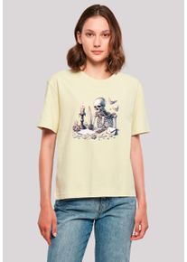 F4NT4STIC Damen T-Shirt "Skelett Liebesbrief Valentinstag", gelb, casual, Gr. L, Obermaterial: 100% Baumwolle, Shirts, Premium Qualität