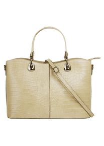 CLUTY Damen Henkeltasche, beige, Leder, Reptilienprägung, Taschen, echt Leder, Made in Italy