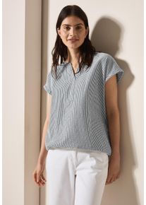 Cecil Damen Kurzarmbluse, blau, casual, Gr. L, gestreift, Web, 65% Baumwolle, 35% Modal, Blusen, mit Elastiksaum