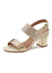 Lascana Damen Riemchensandalette "Sommerschuh", Gr. 37, gold, Obermaterial: 50% Lederimitat, 50% Textilmaterial. Futter: 100% Lederimitat. Decksohle: