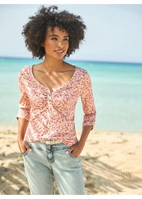 Heine Damen 3/4-Arm-Shirt "Druck-Shirt", orange, Gr. 48, geblümt, gemustert, 95% Viskose, 5% Elasthan, Shirts