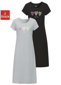 Vivance Dreams Damen Nachthemd, Gr. 32, grau, Single Jersey, Obermaterial: 90% Baumwolle, 10% Polyester. Oberteil: 100% Baumwolle, bedruckt, Basic,
