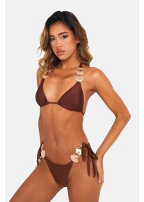 MODA MINX Damen Triangel-Bikini-Top "Seychellen", braun, Gr. XS, unifarben, 100% Polyester, Bikini-Oberteile, mit Muschel-Dekoration