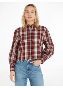 Tommy Hilfiger Damen Langarmbluse "TARTAN CO COLLARLESS SHIRT", grau, casual, Gr. 40, kariert, Web, Obermaterial: 98% Baumwolle, 2% Elasthan, Blusen,
