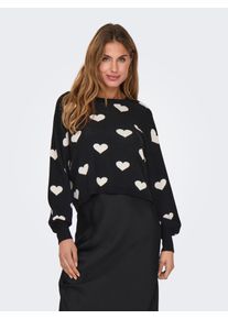 Only Damen Strickpullover "ONLMONTANA LS JQ O-NECK CC KNT"schwarz pattern:birch small hearts, modisch, Gr. L, gemustert, Strick, Obermaterial: 82%