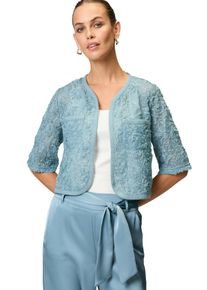 Zero Damen Jackenblazer "Zero Bolero mit 3D Blumen", blau, festlich, Gr. 36, unifarben, Stoff, Obermaterial: 100% Polyester. Ärmelfutter: ohne