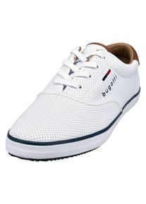 Bugatti Herren Slip-On Sneaker, Gr. 45, weiß, Lederimitat, sportlich, Schuhe, Freizeitschuh, Slipper, Halbschuh mit seitlichem Logoschriftzug