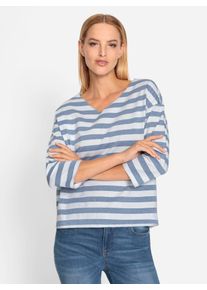 Heine Damen T-Shirt "T-Shirt", blau, Gr. 34, gemustert, gestreift, 86% Baumwolle, 9% metallisierte Fasern, 5% Polyester, Shirts